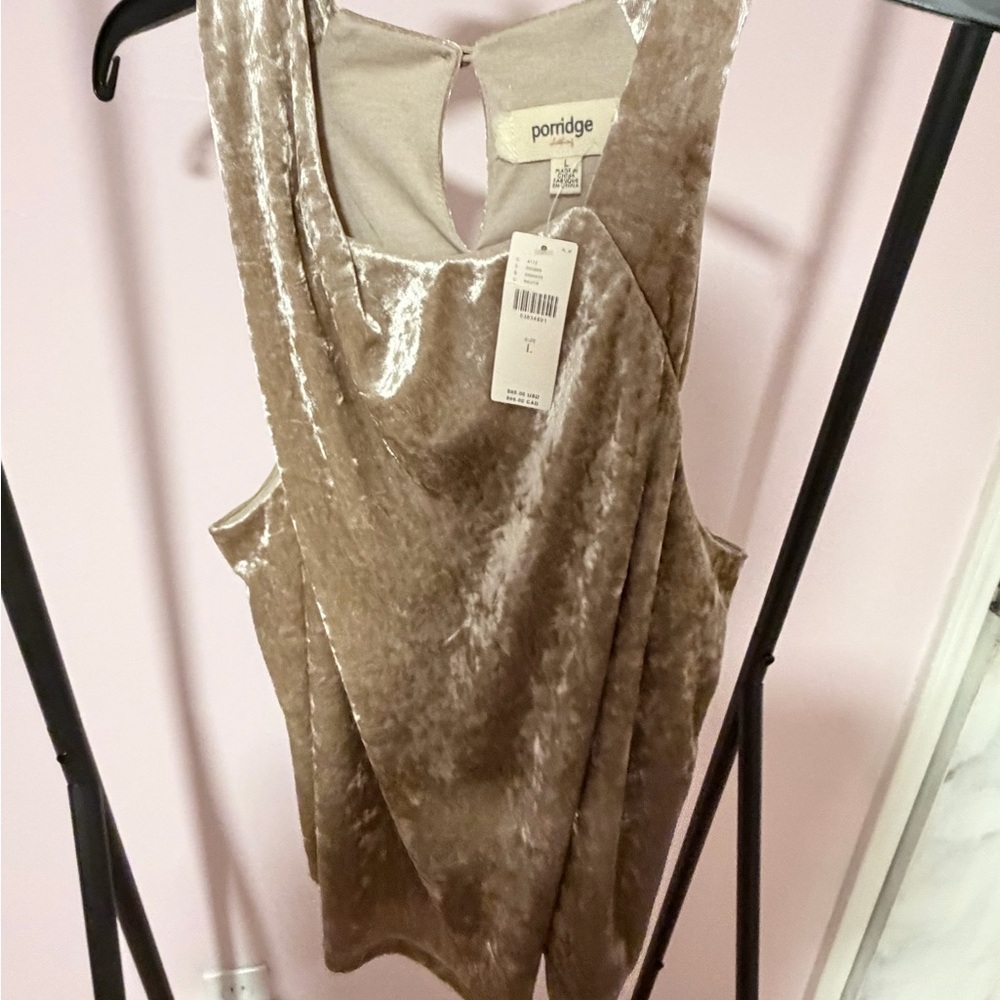 Porridge by anthropologie, NWT Large Asymmetrical Crushed Velvet Swing Tank